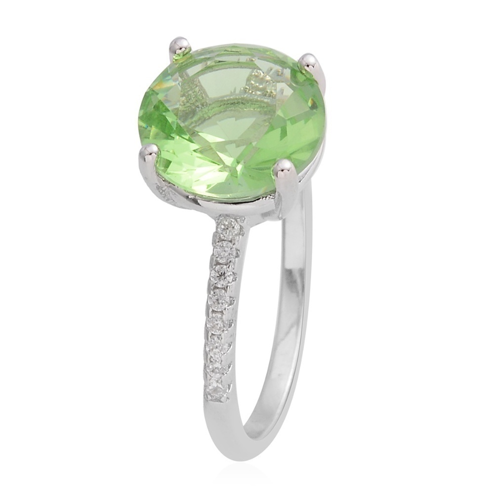 Simulated Colorful Emerald with Lab Created White Diamond Ring - Picture 3 of 3